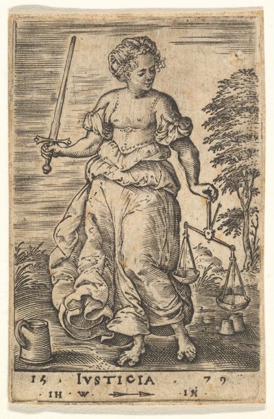 Justice, an Allegorical Figure Holding a Balance in Her Left Hand and a Sword in Her Right, 1579 by Jan Wierix