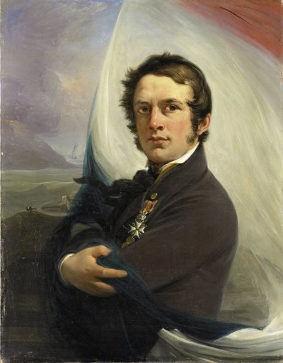 Portrait of Jacob Hobein, Rescued the Dutch Flag under Enemy Fire, 18 March 1831 by Jan Willem Pieneman (signed by artist)