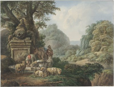Landscape with Shepherds by a Watering Place by Jan Willem Pieneman