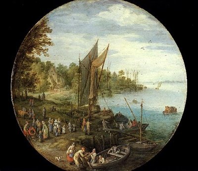 A Wooded Estuary with a Ferry by Jan the Elder Brueghel