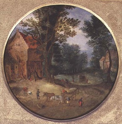 Flemish Landscape with Carts and Figures by Jan the Elder Brueghel