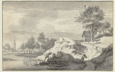 Landscape with Figures Chopping Wood on the Banks of a River by Jan van Aken