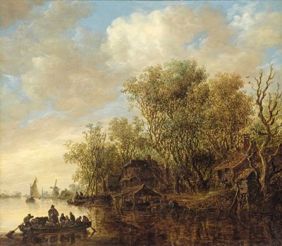 River Landscape with a Ferry Boat by Jan van Goyen