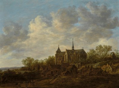 View of a Village with a Large Gothic Church by Jan van Goyen