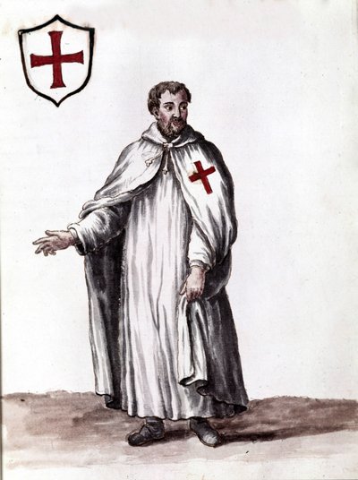 Knight of the Order of Templars. Watercolour drawing and ink from the manuscript “Customs of the Venitians” by Jan van Grevenbroeck (or Giovanni Grevembroch) (1731-1807) by Jan van Grevenbroeck