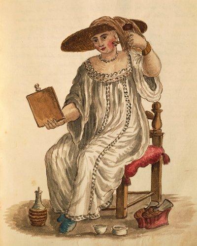 Lady putting on her make-up, from illustrated book of costumes by Jan van Grevenbroeck