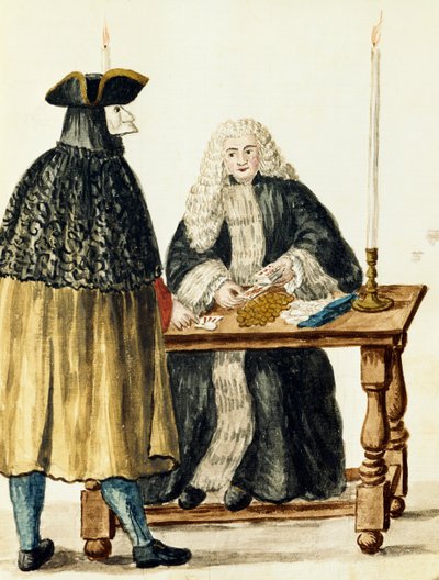 Magistrate playing cards with masked man by Jan van Grevenbroeck