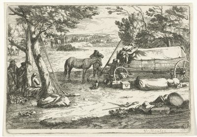 Landscape with Cart and Figures by Jan van Huchtenburg