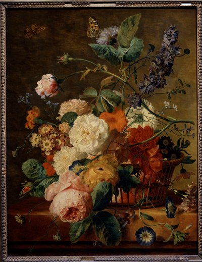 Flower Basket with Butterflies by Jan van Huysum