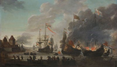 The Dutch Burning English Ships During Raid on the Medway by Jan van Leyden
