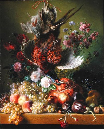 Still Life with Pheasant and Flowers by Jan van Os