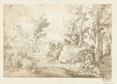 Landscape with a Figure Sitting by a Well by Jan van Scorel (attributed to)