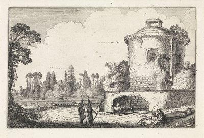 Landscape with a Round Tower (series title: Landscapes, Amenissimae aliquot requculae) by Jan van de Velde (II)