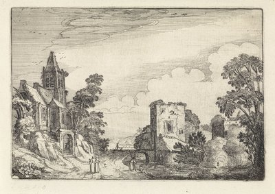 Tower and a Church in a Landscape by Jan van de Velde (II)