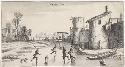 Winter Landscape with Skaters by a City Wall (Pleasant Landscapes and Delightful Views series) by Jan van de Velde (II)