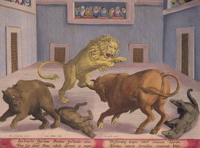 Noblemen Watch Combat of Wild Beasts in an Indoor Circus, plate 12 from 