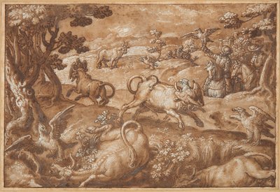Men Hunting Bulls with Eagles by Jan van der Straet, called Stradanus