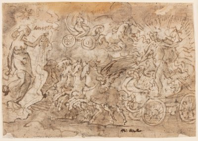 Page of a Sketchbook; Apollo and Aurora by Jan van der Straet, called Stradanus