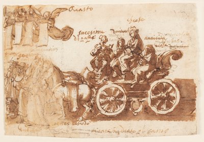 Page of a Sketchbook; Chariot and Three Horses by Jan van der Straet, called Stradanus
