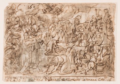 Page of a Sketchbook; Exodus - Gathering of Manna; Sacrifice by Jan van der Straet, called Stradanus