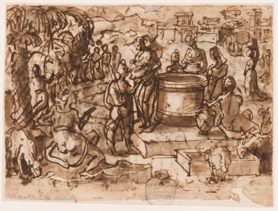Page of a Sketchbook; Moses and the Daughters of Jethro by Jan van der Straet, called Stradanus