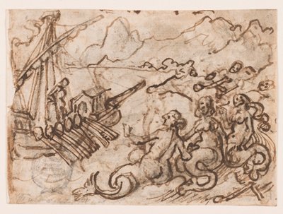 Page of a Sketchbook: Ulysses Passes the Sirens (recto); Ulysses in the Underworld (verso) by Jan van der Straet, called Stradanus