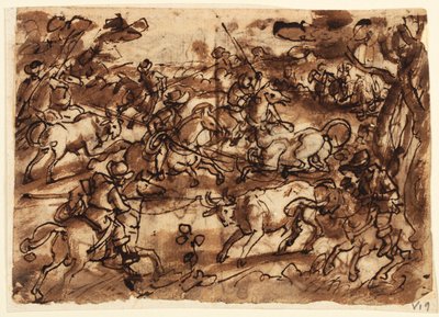 Recto: Bull Hunt with Lassos; Verso, Above: Bear Hunt by Men in Armor; Verso, Below: Hunting Monkeys by Deception; All Preliminary Designs for the Venationes Series by Jan van der Straet, called Stradanus