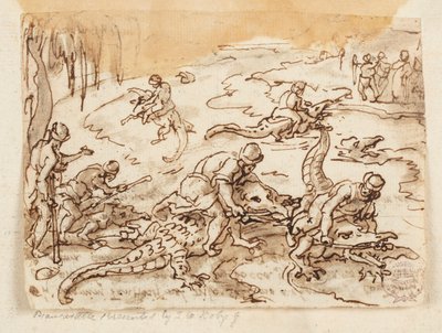 Recto: Crocodile Hunt in Tentyra, in Egypt; Verso: Inscription Relating to Pliny the Elder