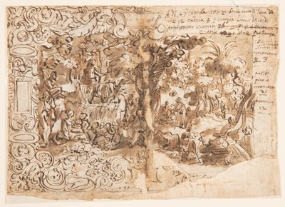 Tapestry design with John the Baptist Preaching (or Christ among the bystanders) by Jan van der Straet, called Stradanus