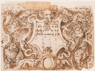 Preliminary Design for Title Page for the Print Series Venationes Ferarum Arium Piscium by Jan van der Straet, called Stradanus