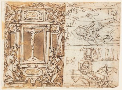 Sketchbook Page; Monument of Marcus Aurelius Antonius with Son; Study for an Engraving by Jan van der Straet, called Stradanus