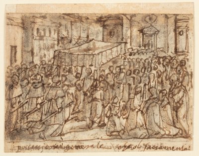 Sketchbook Page with Procession with the Host and Pontifical Mass by Jan van der Straet, called Stradanus