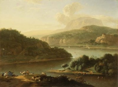 A River Landscape with Shepherd and Peasant Woman in the Foreground by Jan van der the Younger Meer