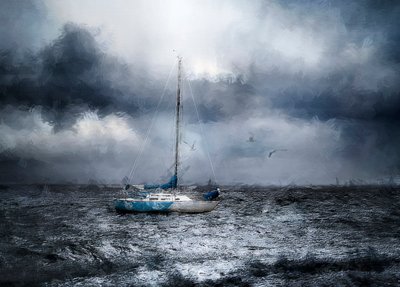 Stormy Ocean Sailboat by Jana Broskina