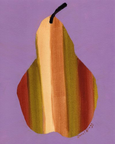Pear with Stripes and Pinkish Background by Janel Bragg
