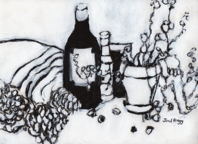 Still Life with Olive Oil and Pine Cones by Janel Bragg