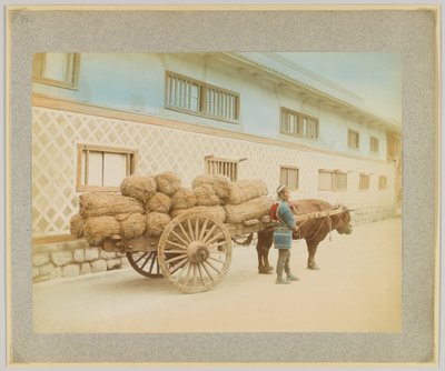 Man with ox and cart, Japan by Japanese Photographer