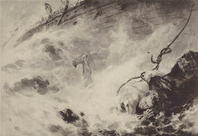 A Japanese Sailor going ashore with a Rope during a Shipwreck by Japanese School