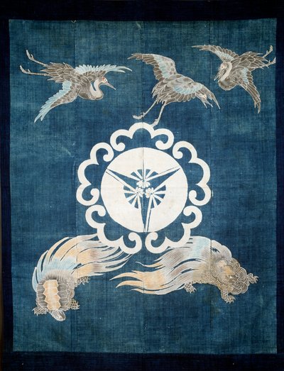 Japanese Art: cotton canvas covered with symbols of happiness and longevity. 19th century. Private collection. by Japanese School