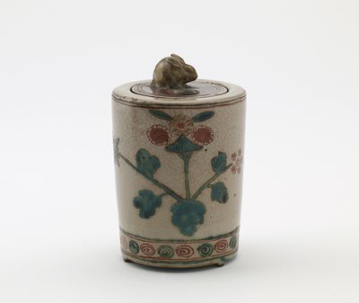 Cylindrical incense burner with rabbit on lid, Edo period or Meiji era by Japanese School