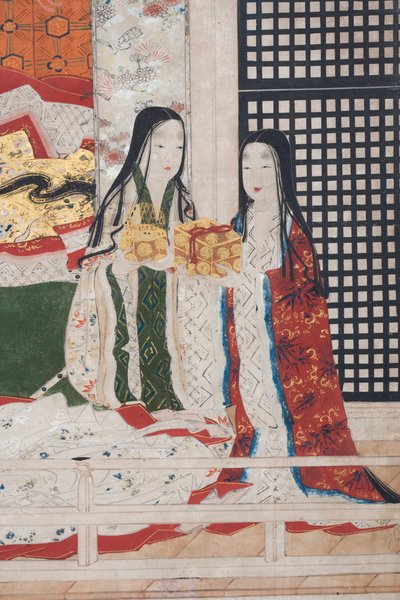 (detail) Spring in the Palace, Six-Fold Screen from The Tale of Genji, c.1650 by Japanese School