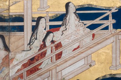 (detail) Spring in the Palace, Six-Fold Screen from The Tale of Genji, c.1650 by Japanese School