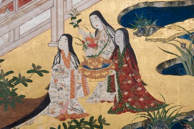(detail) Spring in the Palace, Six-Fold Screen from The Tale of Genji, c.1650 by Japanese School