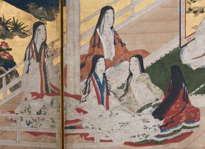 (detail) Spring in the Palace, Six-Fold Screen from The Tale of Genji, c.1650 by Japanese School