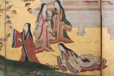 (detail) Spring in the Palace, Six-Fold Screen from The Tale of Genji, c.1650 by Japanese School