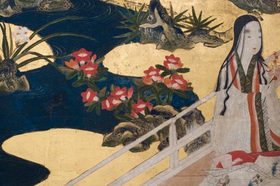(detail) Spring in the Palace, Six-Fold Screen from The Tale of Genji, c.1650 by Japanese School