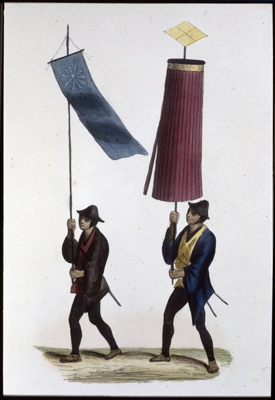 Japanese soldiers carrying banners, 1860 by Japanese School