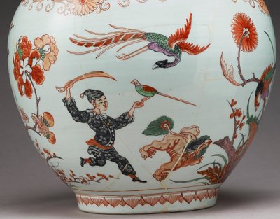 Large bottle vase, decorated in Holland in the Imari style, Ko-Imari, late 17th century (detail) by Japanese School
