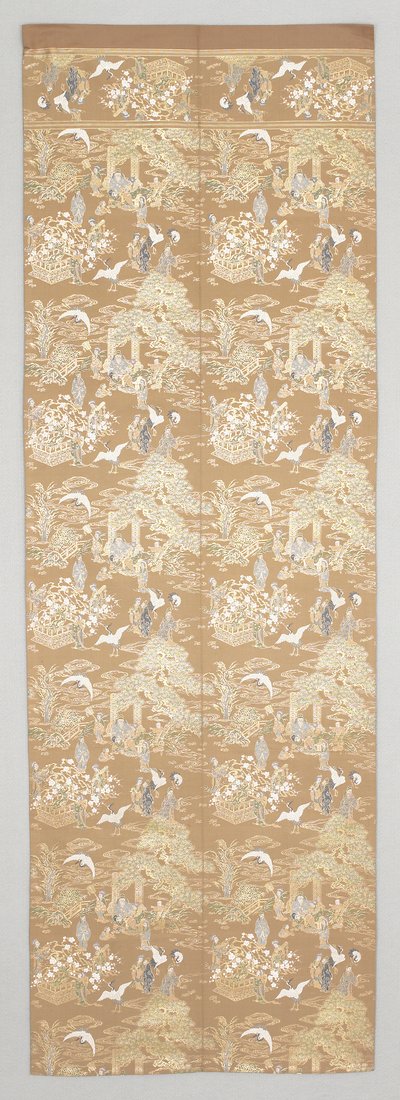 Obi with Cranes and Figures by Japanese School