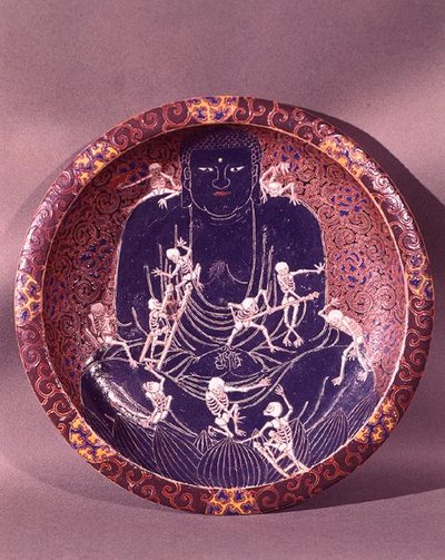 Plate depicting Buddha with ten skeletons by Japanese School
